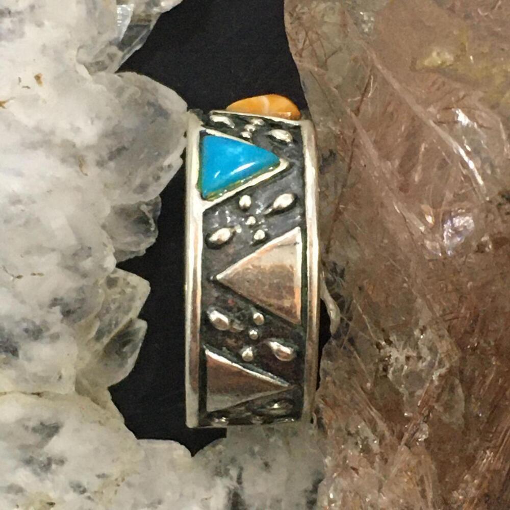 Carolyn Pollack Sterling Silver Turquoise & Spiny Oyster Band Ring For Women - Picture 6 of 10